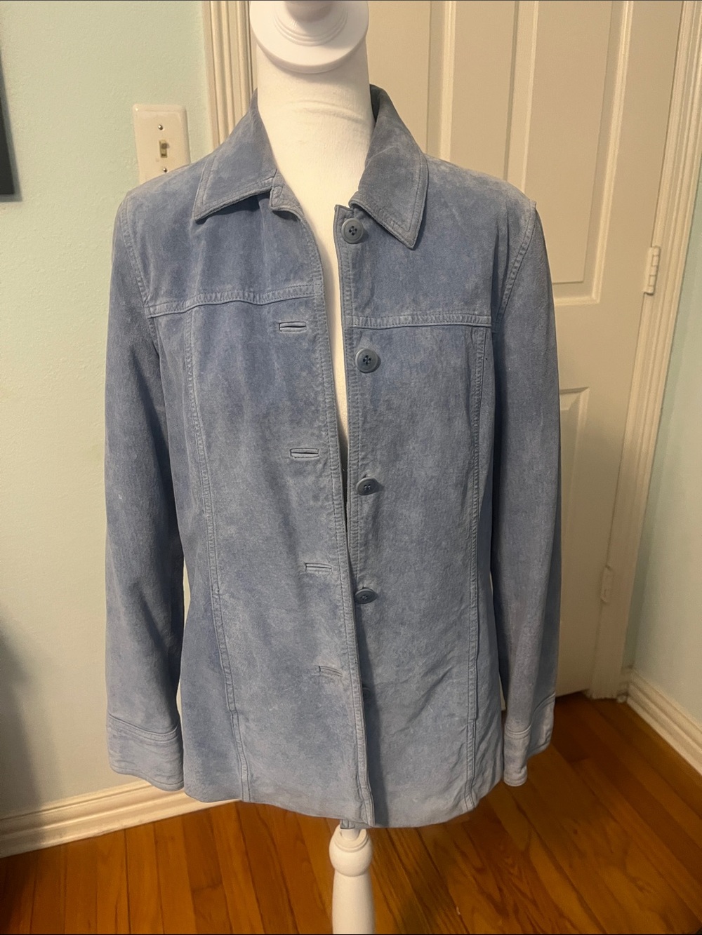 Kate Hill Light Blue Suede Button-Front Jacket